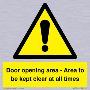 Door opening area - Area to be kept clear at all times
